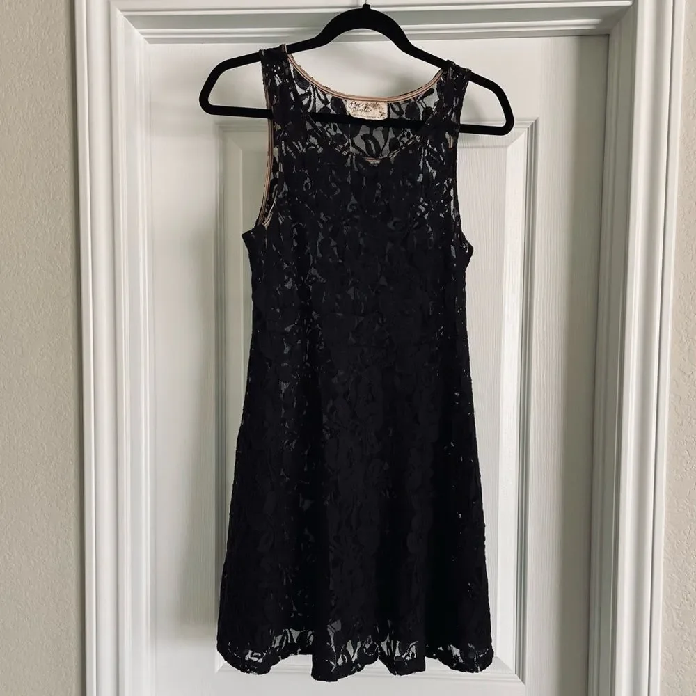 Free People Miles of Lace Black Mini Dress